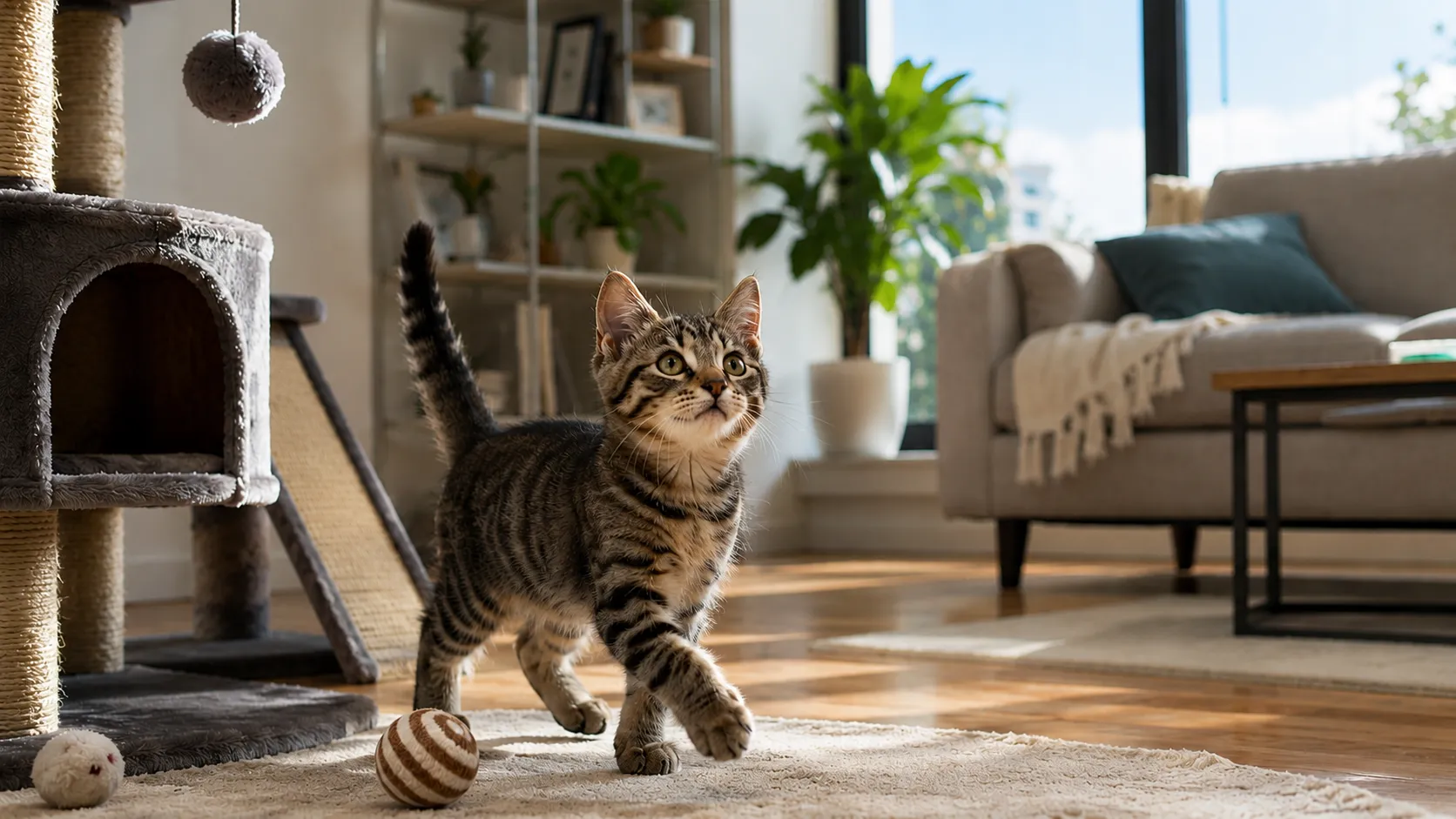 a cat near his new house walking around 